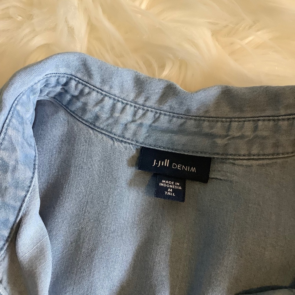 J. Jill Denim Tencel Lyocell Shirt Dress Blue Short Sleeve Button Front M Tall - Picture 16 of 16